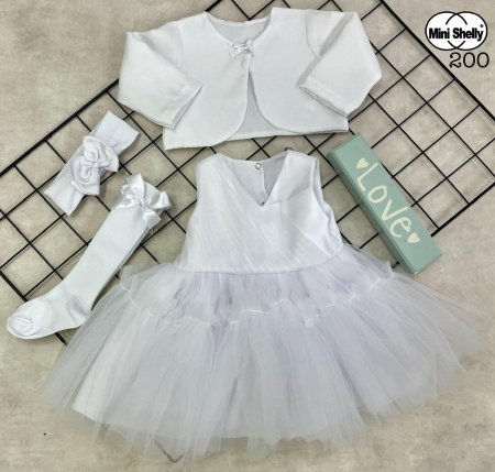 فستان ابيض 4 قطع (0-6m)