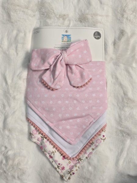 طقم 3 مراييل قطنية سكوتش + طوق شعر (0-6m)